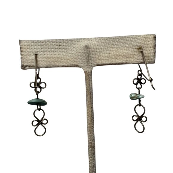 Dainty Silver Wire Earrings Pale Blue Turquoise 1.5" Dangle Drop - Picture 5 of 12